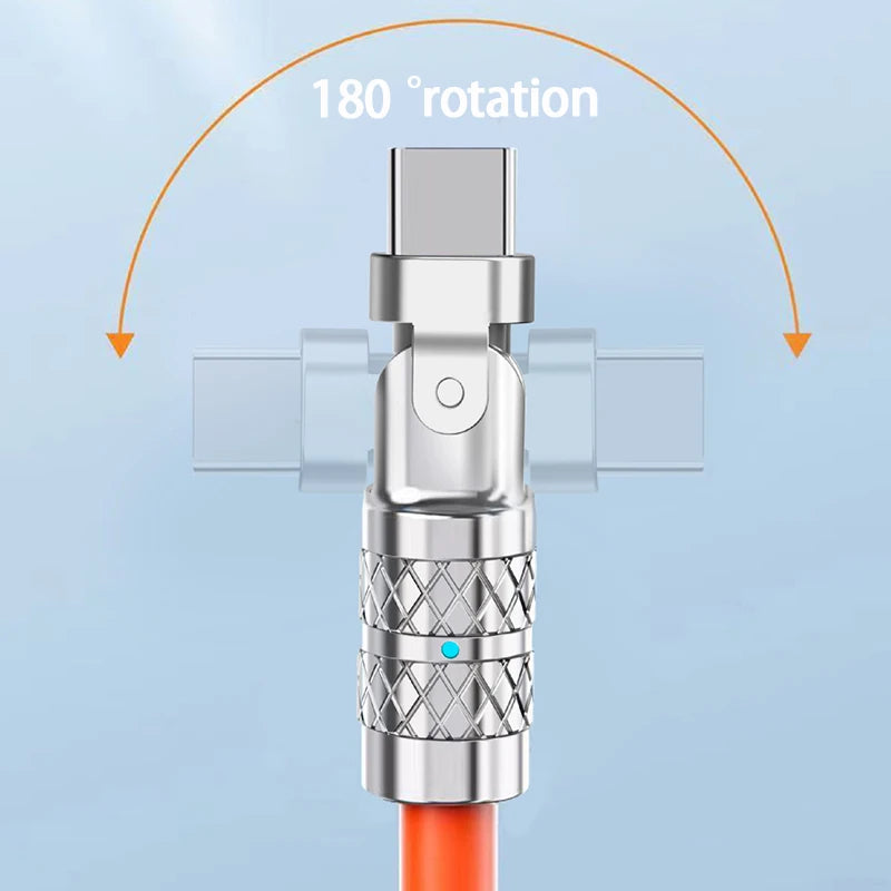 USB to Type C 180 Degree Rotation Charge Data Cable 120W Super Fast Charge Cord High Speed Data Transfer Wire for Iphone Samsung.