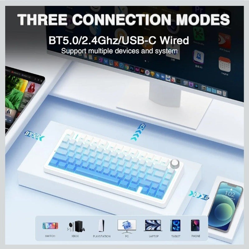 Pro Wireless Mechanical Gaming Keyboard,75% Hot Swappable RGB Backlit - Blue