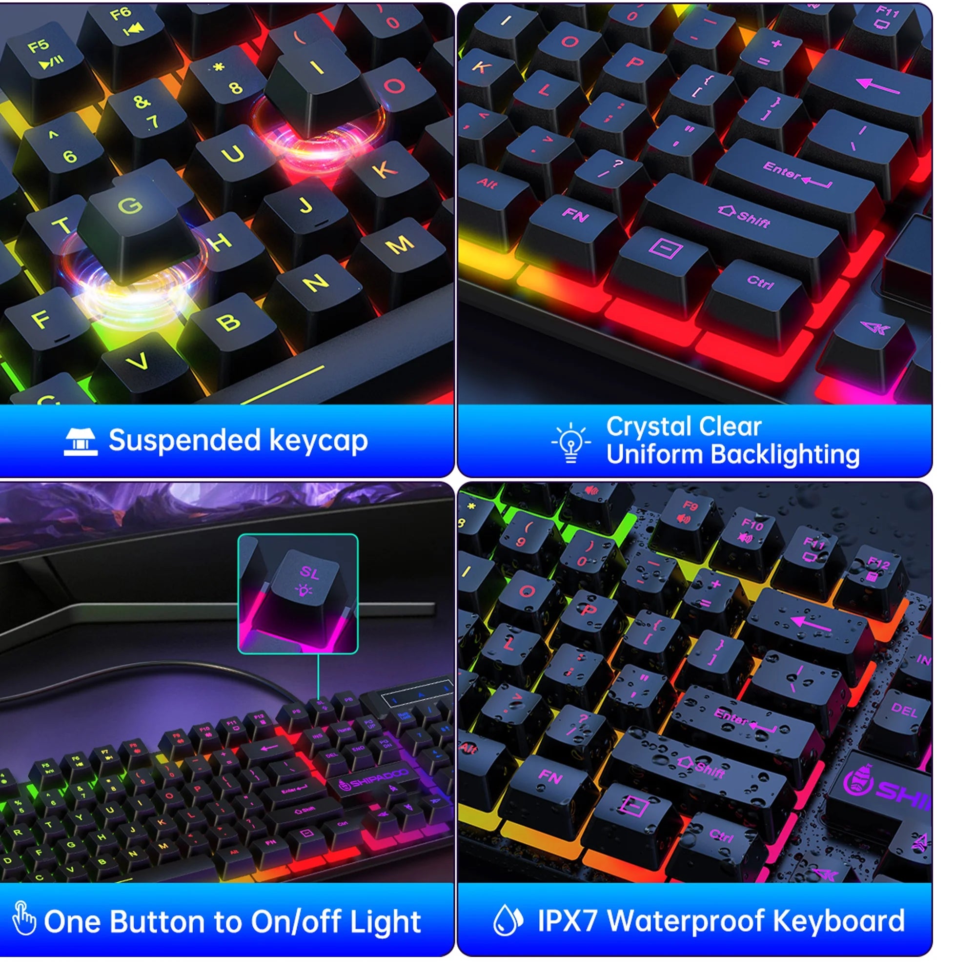 Wired Gaming Keyboard & Mouse Combo, RGB Backlit Mechanical Gaming Keyboard Mouse W/ Multimedia Keys, Anti-Ghosting Keys, Spill-Resistant for Windows PC Gamers Desktop Computer Laptop,Black