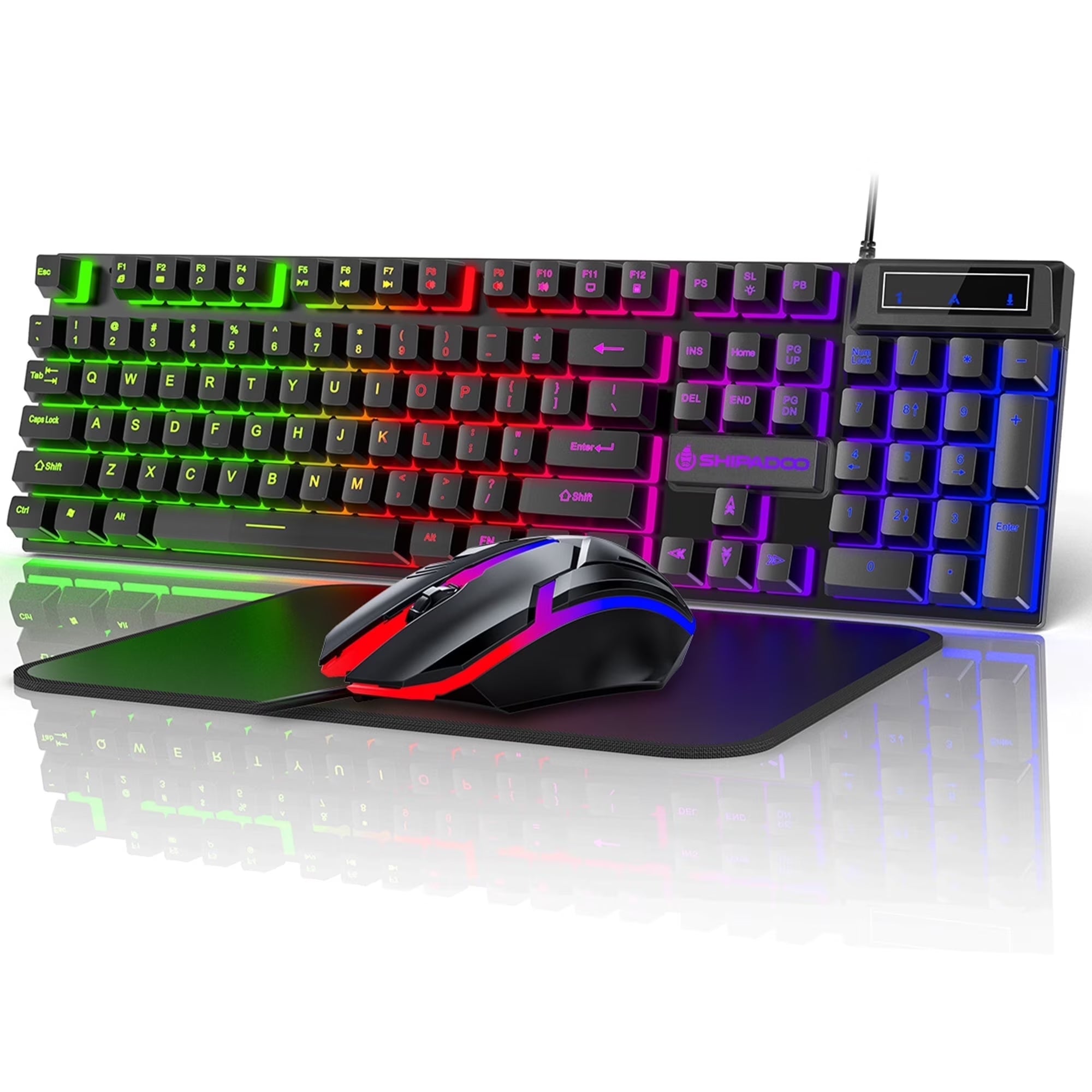 Wired Gaming Keyboard & Mouse Combo, RGB Backlit Mechanical Gaming Keyboard Mouse W/ Multimedia Keys, Anti-Ghosting Keys, Spill-Resistant for Windows PC Gamers Desktop Computer Laptop,Black