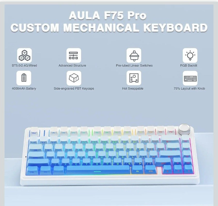 Pro Wireless Mechanical Gaming Keyboard,75% Hot Swappable RGB Backlit - Blue